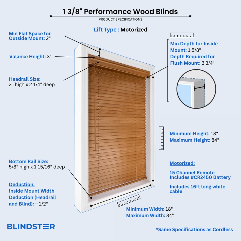 1 3/8 Inch Performance Wood Blinds dimensions diagram 2 of 2