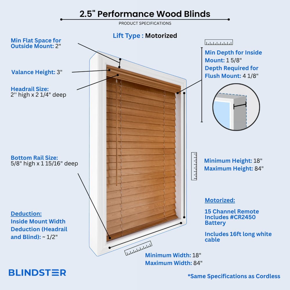 2 1/2 Inch Performance Wood Blinds dimensions diagram 2 of 2