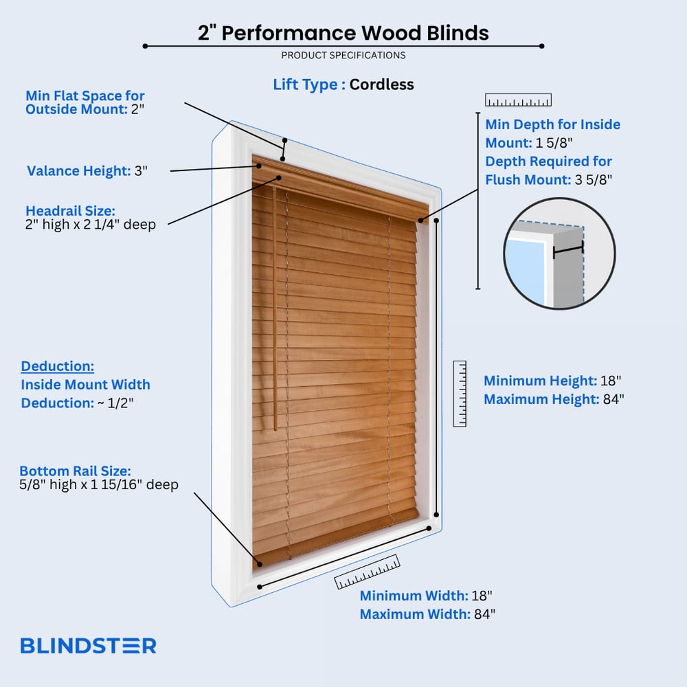2 Inch Performance Wood Blinds dimensions diagram 1 of 2