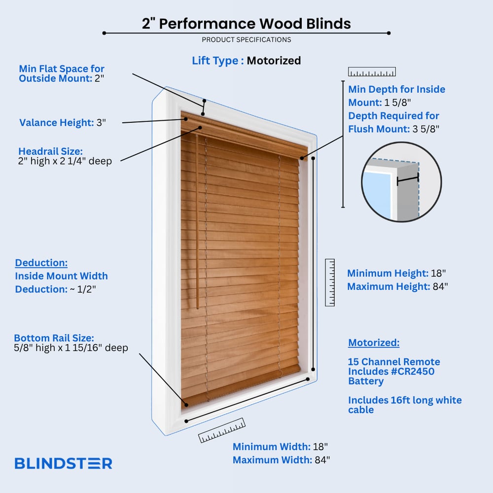 2 Inch Performance Wood Blinds dimensions diagram 2 of 2