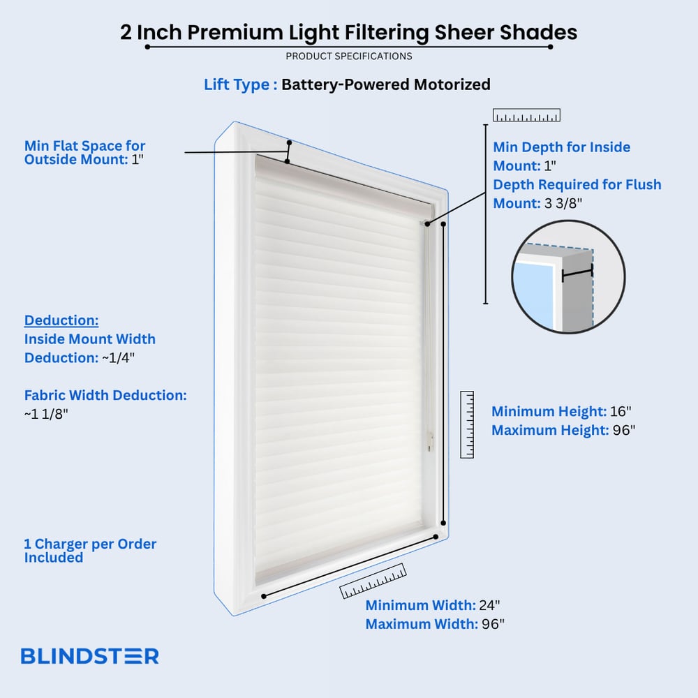 2 Inch Premium Light Filtering Sheer Shades dimensions diagram 3 of 3