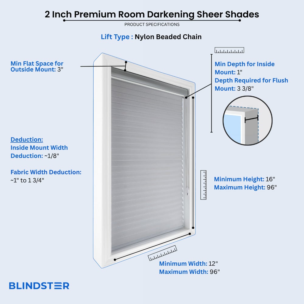 2 Inch Premium Room Darkening Sheer Shades  dimensions diagram 1 of 3