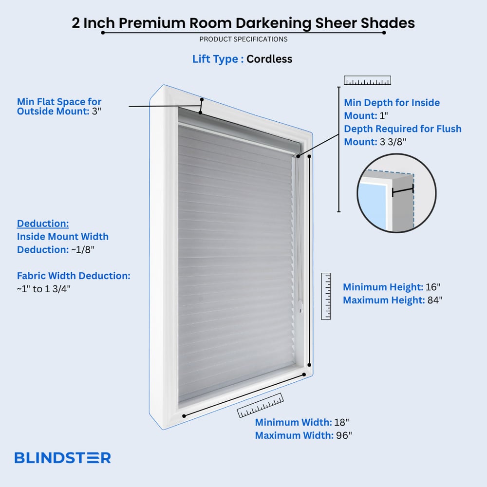 2 Inch Premium Room Darkening Sheer Shades  dimensions diagram 2 of 3