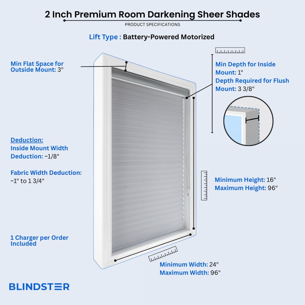 2 Inch Premium Room Darkening Sheer Shades  dimensions diagram 3 of 3