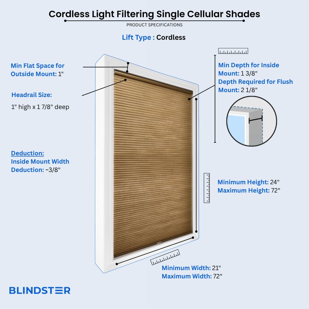 Cordless Light Filtering Single Cellular Shades dimensions diagram