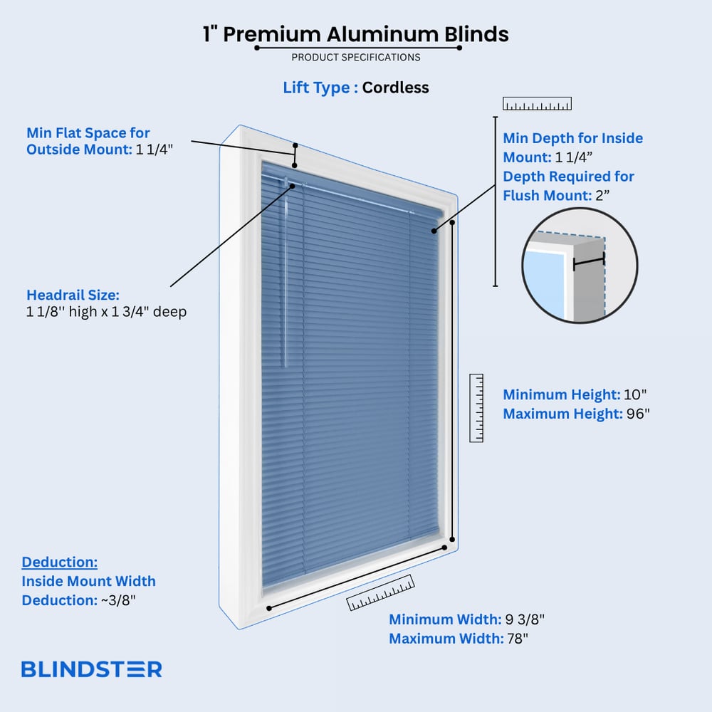 1 Inch Premium Aluminum Blinds dimensions diagram