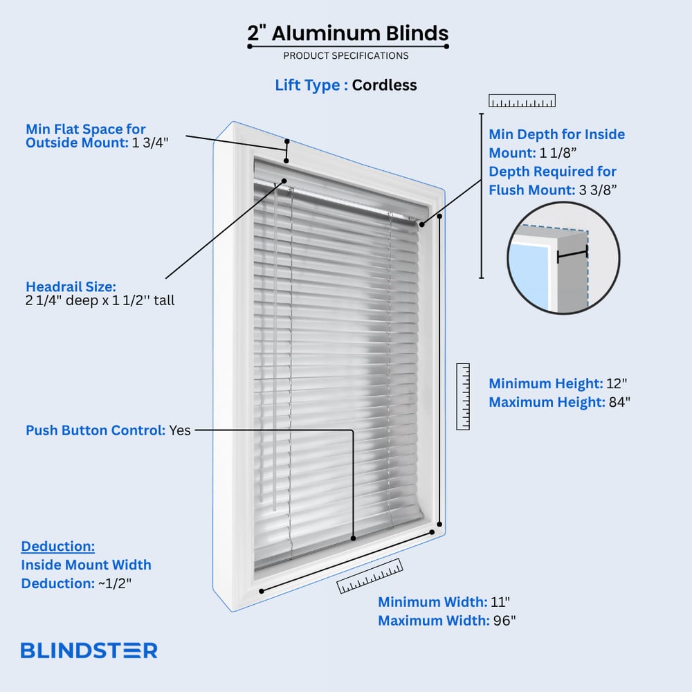 2 Inch Aluminum Blinds dimensions diagram