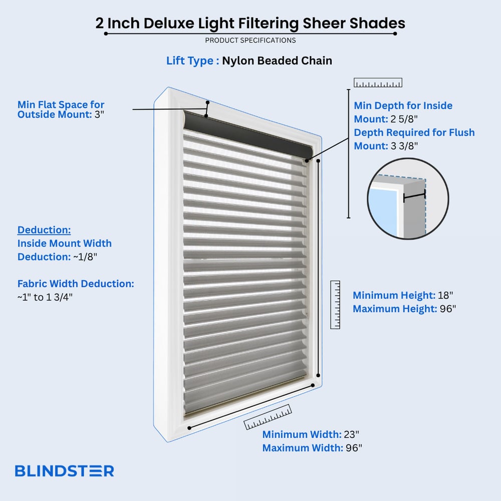 2 Inch Deluxe Light Filtering Sheer Shades dimensions diagram 1 of 2