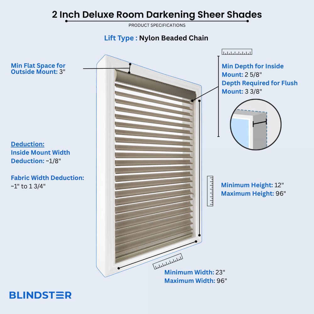 2 Inch Deluxe Room Darkening Sheer Shades  dimensions diagram 1 of 2