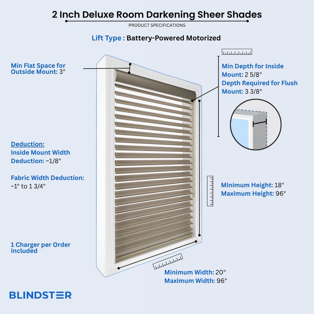 2 Inch Deluxe Room Darkening Sheer Shades  dimensions diagram 2 of 2