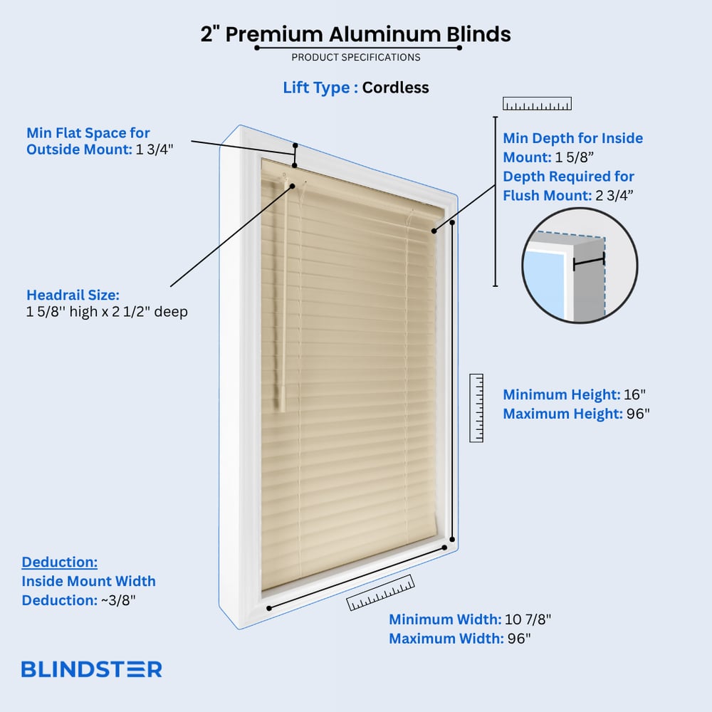 2 Inch Premium Aluminum Blinds dimensions diagram