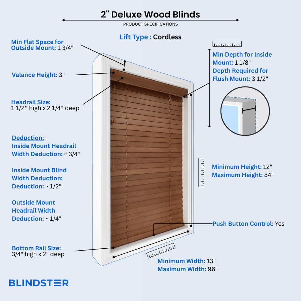 2 Inch Deluxe Wood Blinds dimensions diagram