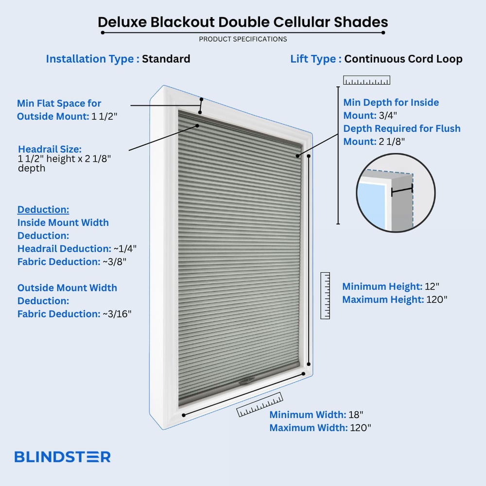 Deluxe Blackout Double Cellular Shades dimensions diagram 3 of 10