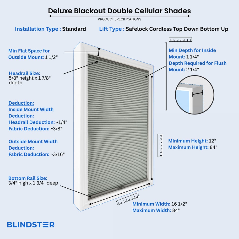 Deluxe Blackout Double Cellular Shades dimensions diagram 5 of 10