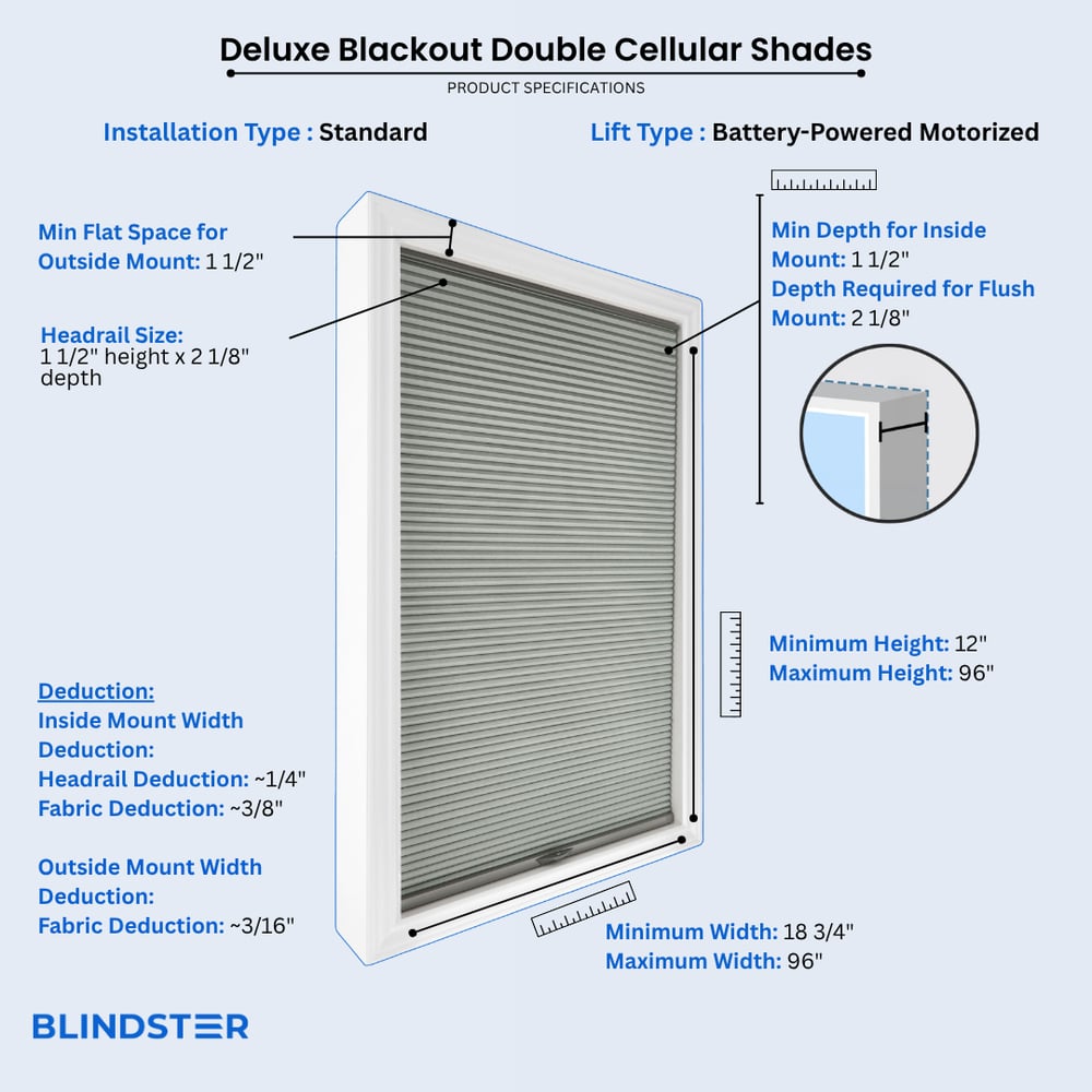 Deluxe Blackout Double Cellular Shades dimensions diagram 7 of 10