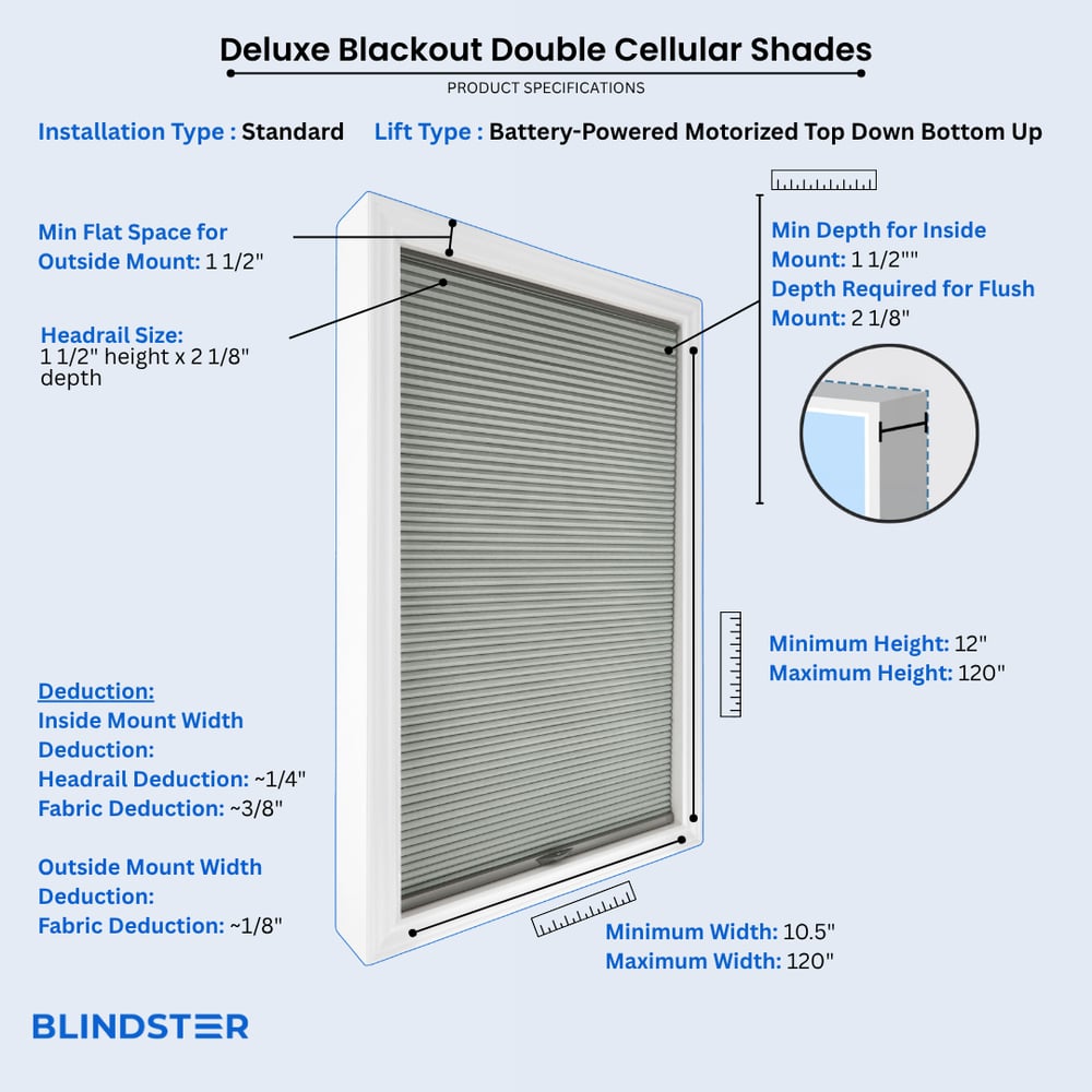 Deluxe Blackout Double Cellular Shades dimensions diagram 9 of 10