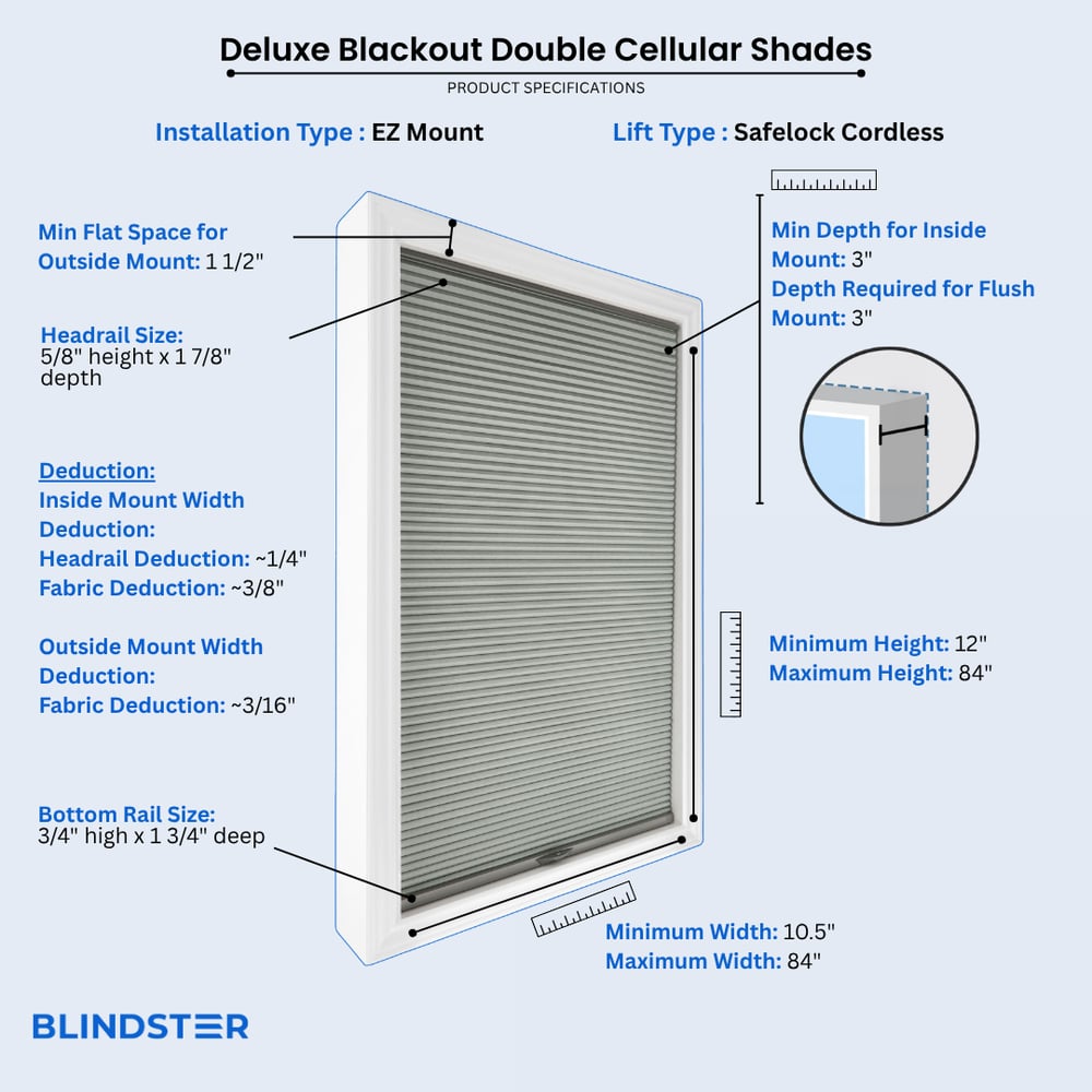 Deluxe Blackout Double Cellular Shades dimensions diagram 2 of 10