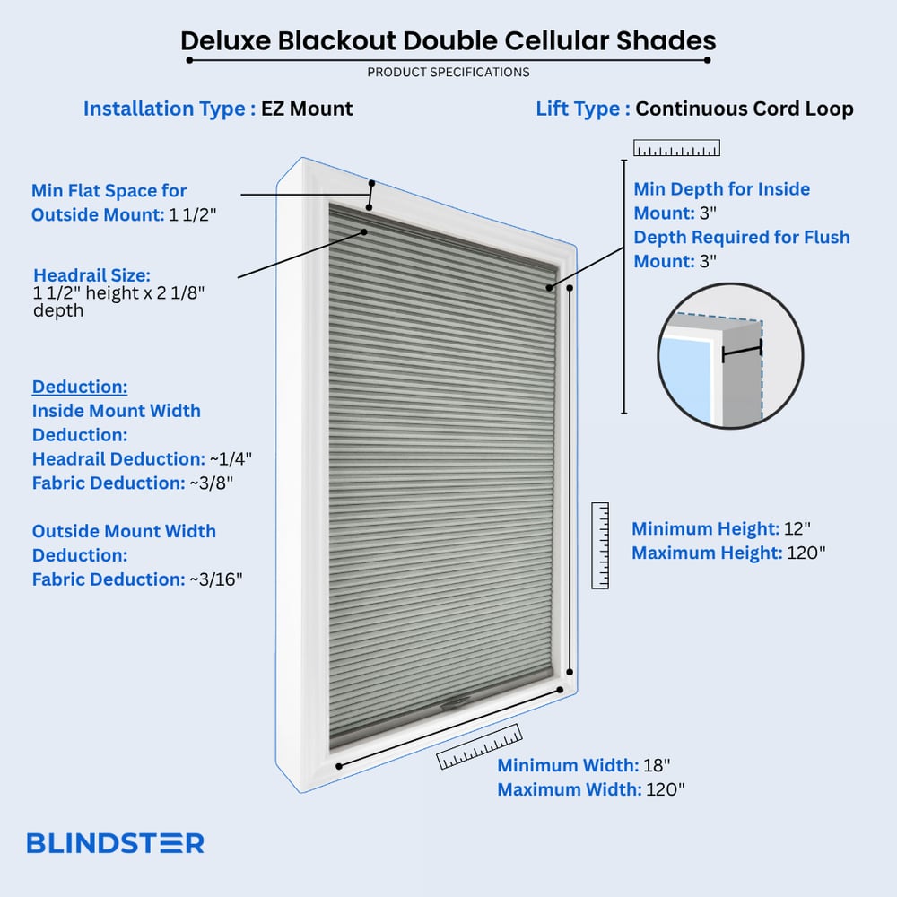 Deluxe Blackout Double Cellular Shades dimensions diagram 4 of 10