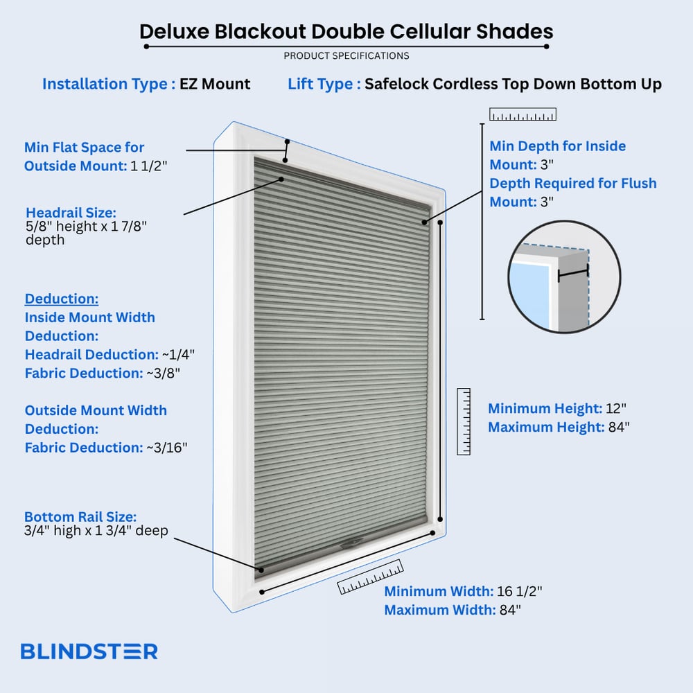 Deluxe Blackout Double Cellular Shades dimensions diagram 6 of 10