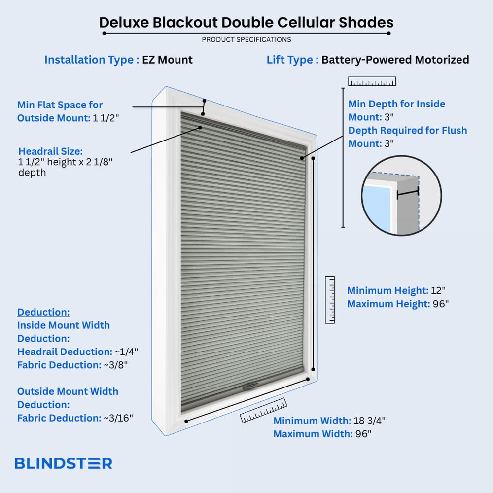 Deluxe Blackout Double Cellular Shades dimensions diagram 8 of 10