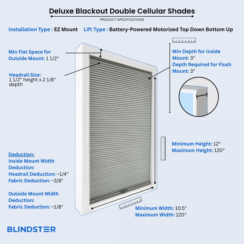 Deluxe Blackout Double Cellular Shades dimensions diagram 10 of 10