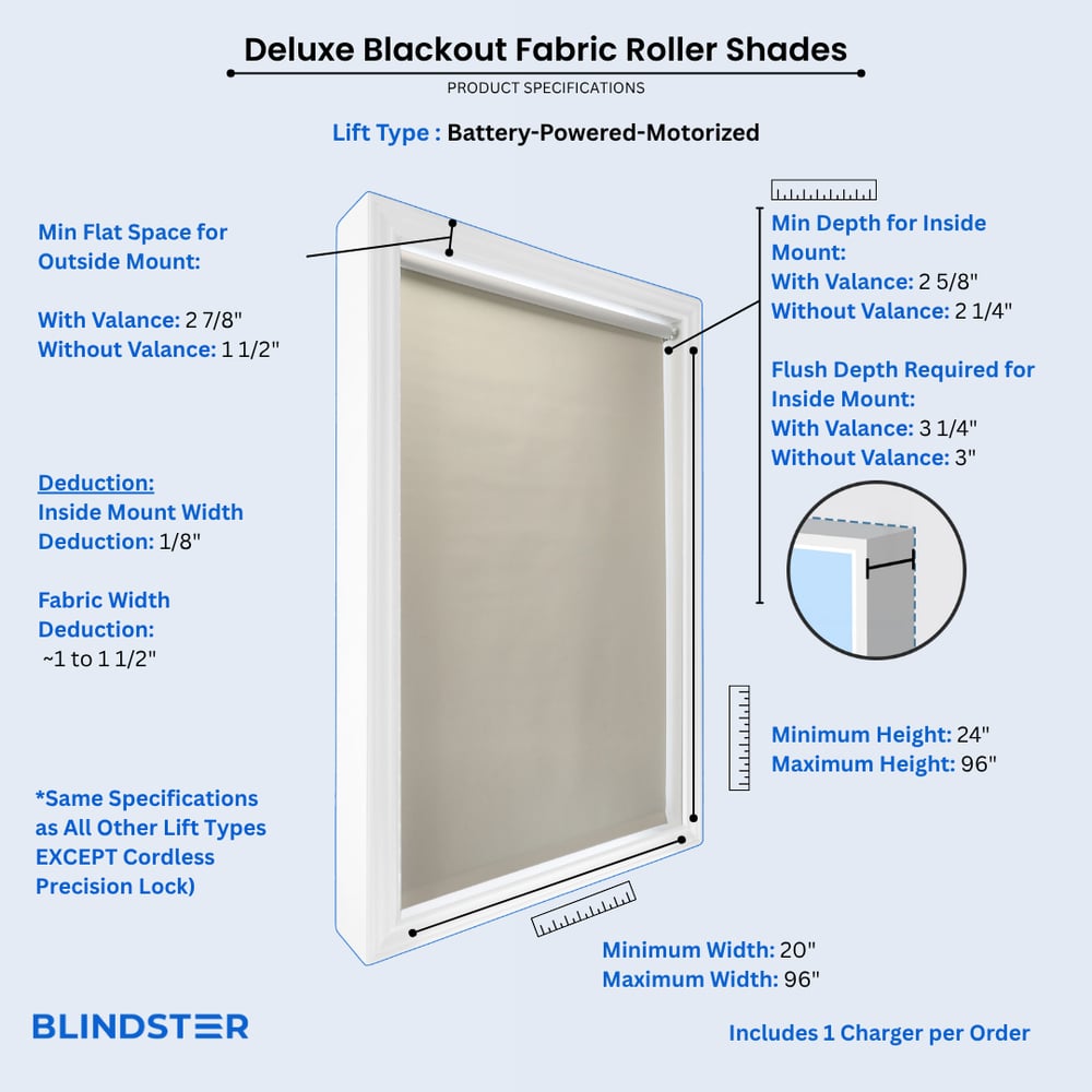 Deluxe Blackout Fabric Roller Shades dimensions diagram 5 of 5