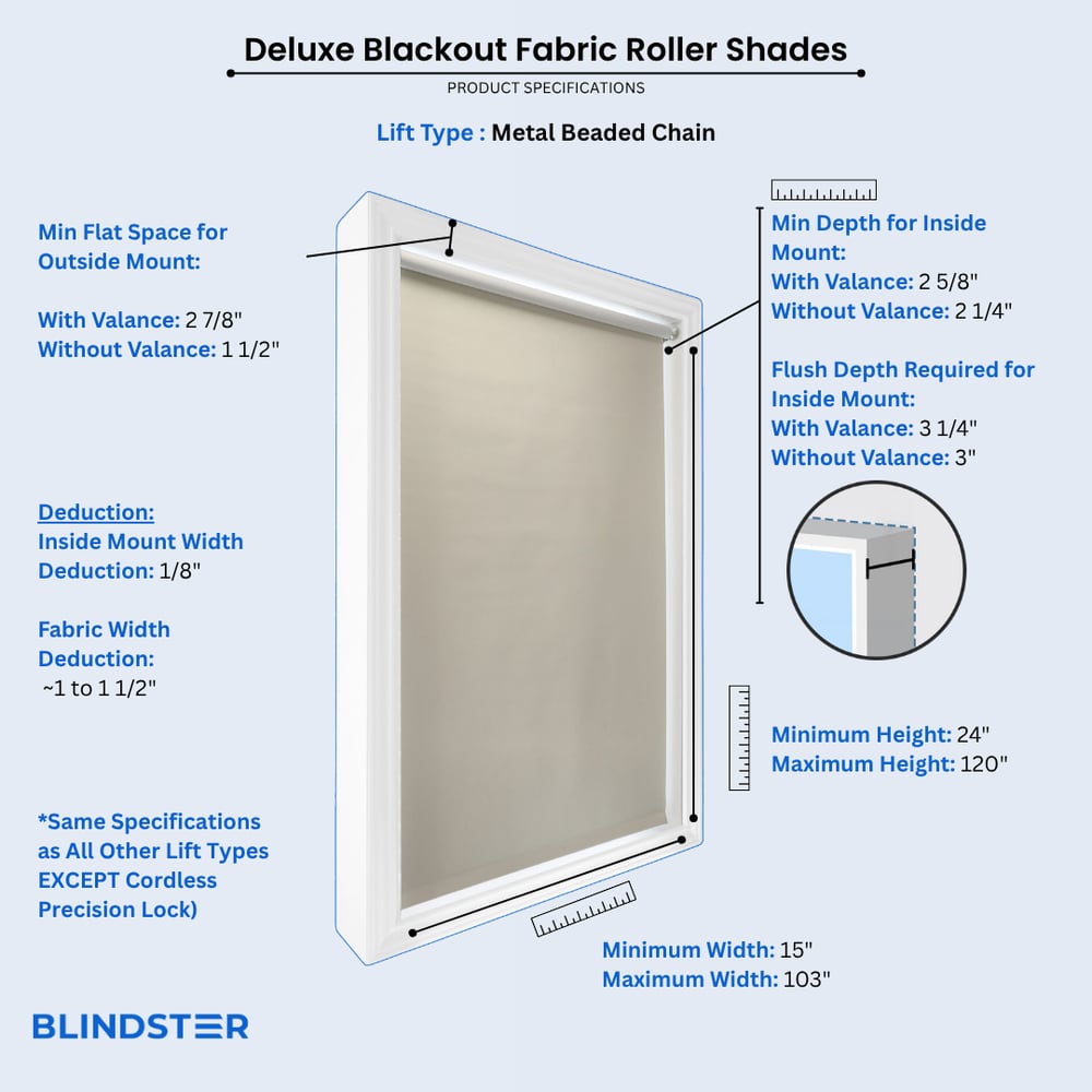 Deluxe Blackout Fabric Roller Shades dimensions diagram 3 of 5