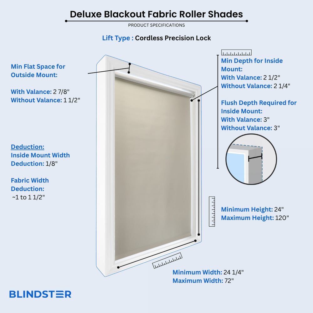 Deluxe Blackout Fabric Roller Shades dimensions diagram 4 of 5