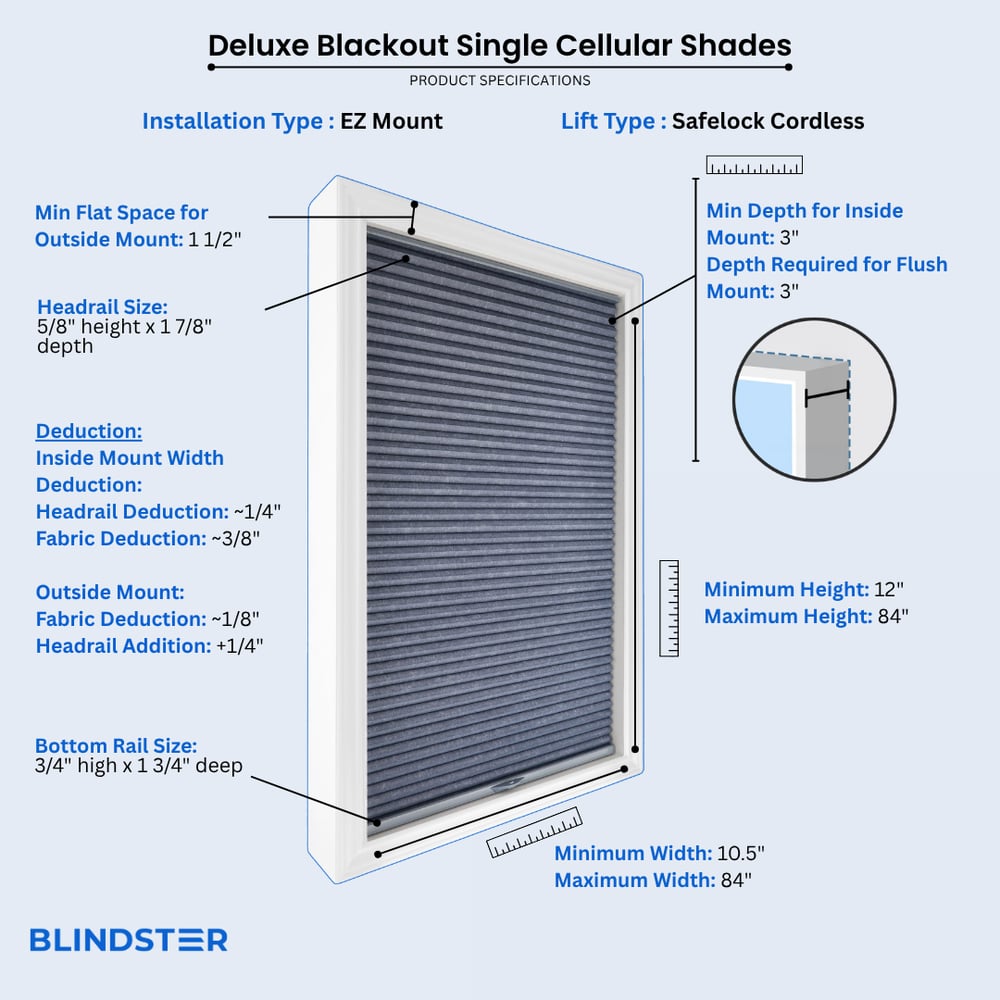 Deluxe Blackout Single Cellular Shades dimensions diagram 2 of 10