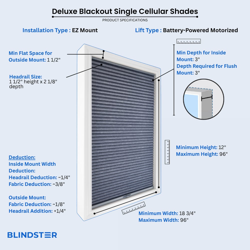 Deluxe Blackout Single Cellular Shades dimensions diagram 8 of 10