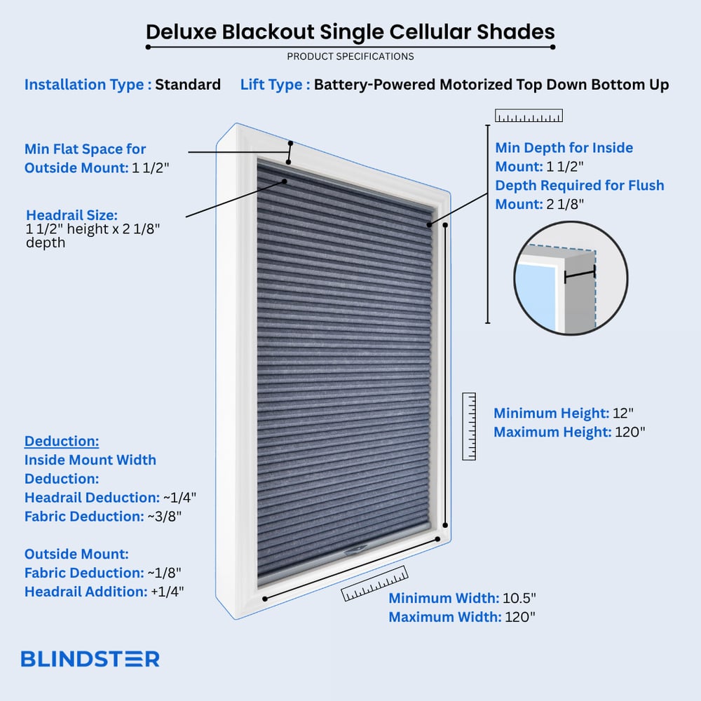 Deluxe Blackout Single Cellular Shades dimensions diagram 9 of 10