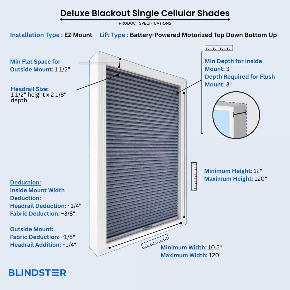 Deluxe Blackout Single Cellular Shades dimensions diagram 10 of 10