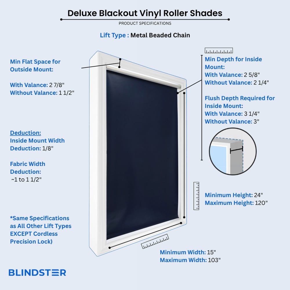 Deluxe Blackout Vinyl Roller Shades dimensions diagram 3 of 5