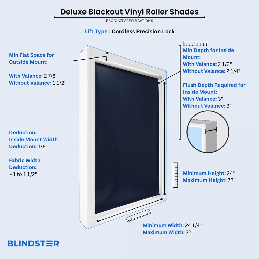 Deluxe Blackout Vinyl Roller Shades dimensions diagram 4 of 5