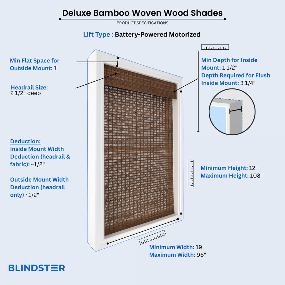 Deluxe Bamboo Woven Wood Shades dimensions diagram 3 of 3