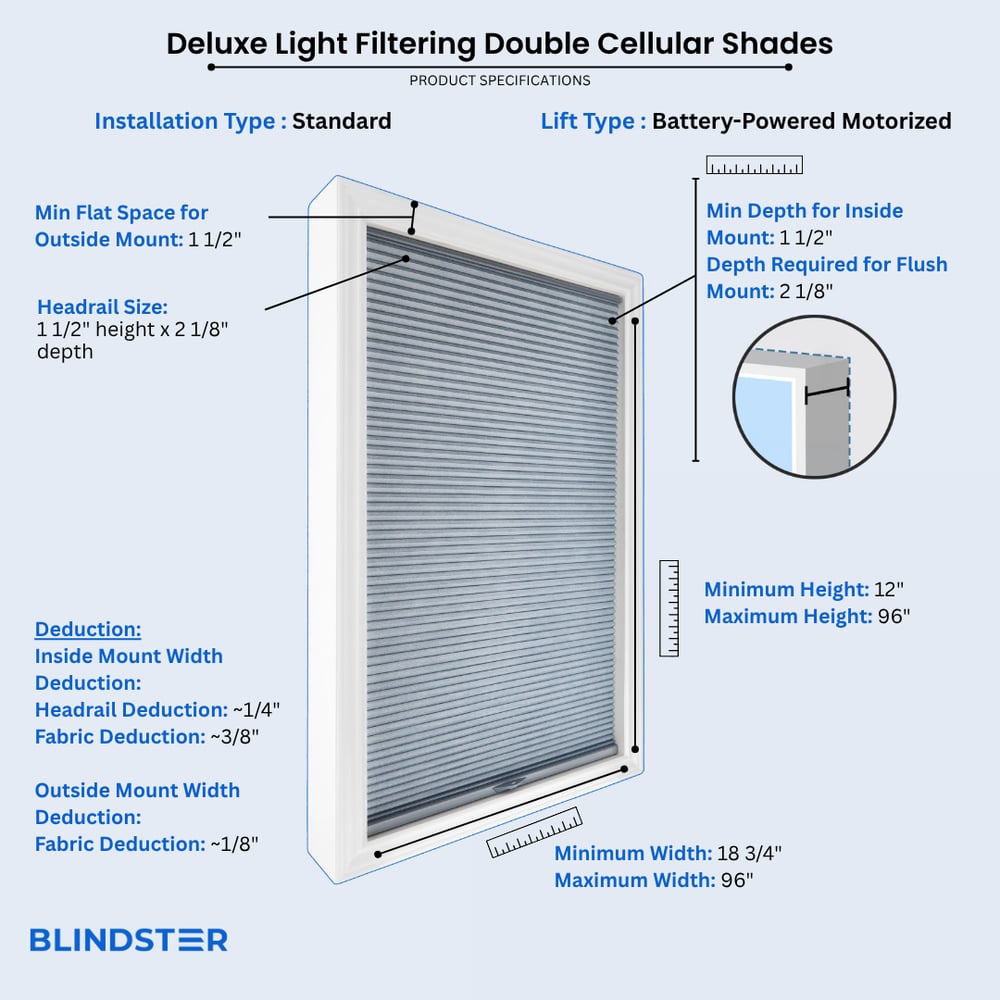 Deluxe Light Filtering Double Cellular Shades dimensions diagram 7 of 10