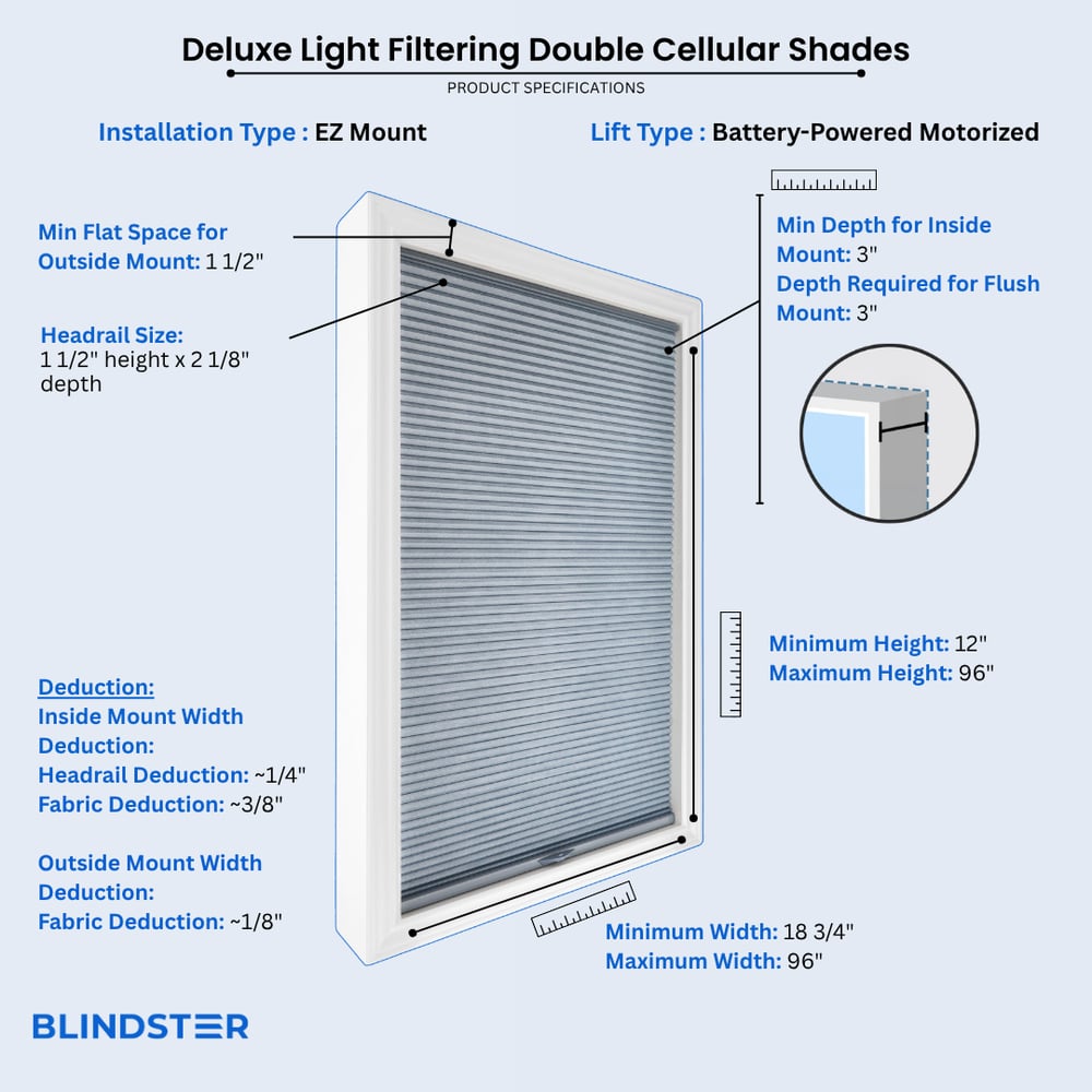 Deluxe Light Filtering Double Cellular Shades dimensions diagram 8 of 10