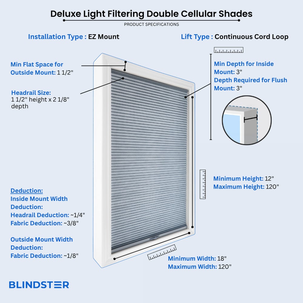 Deluxe Light Filtering Double Cellular Shades dimensions diagram 4 of 10