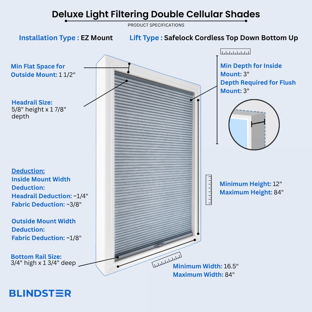 Deluxe Light Filtering Double Cellular Shades dimensions diagram 6 of 10