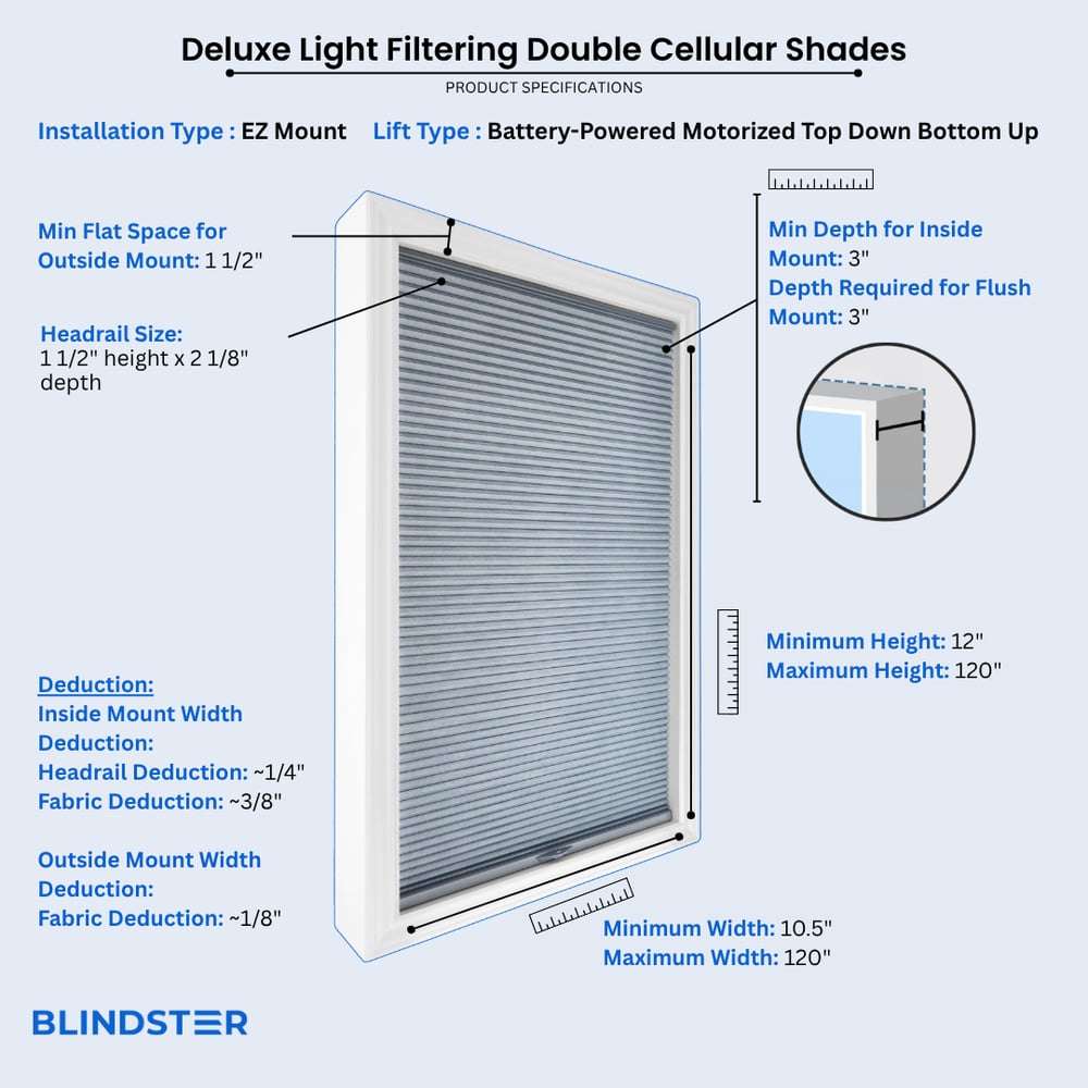 Deluxe Light Filtering Double Cellular Shades dimensions diagram 10 of 10