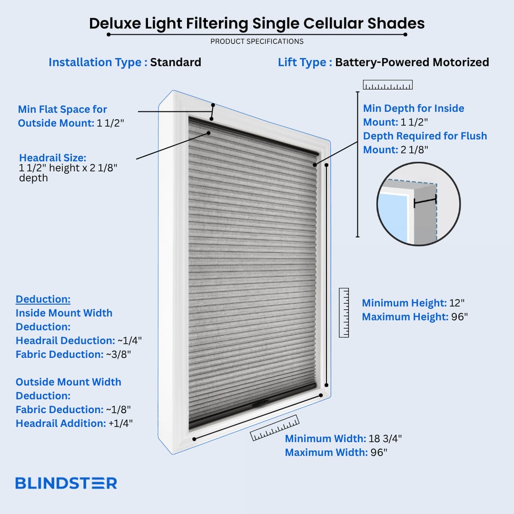 Deluxe Light Filtering Single Cellular Shades dimensions diagram 7 of 10