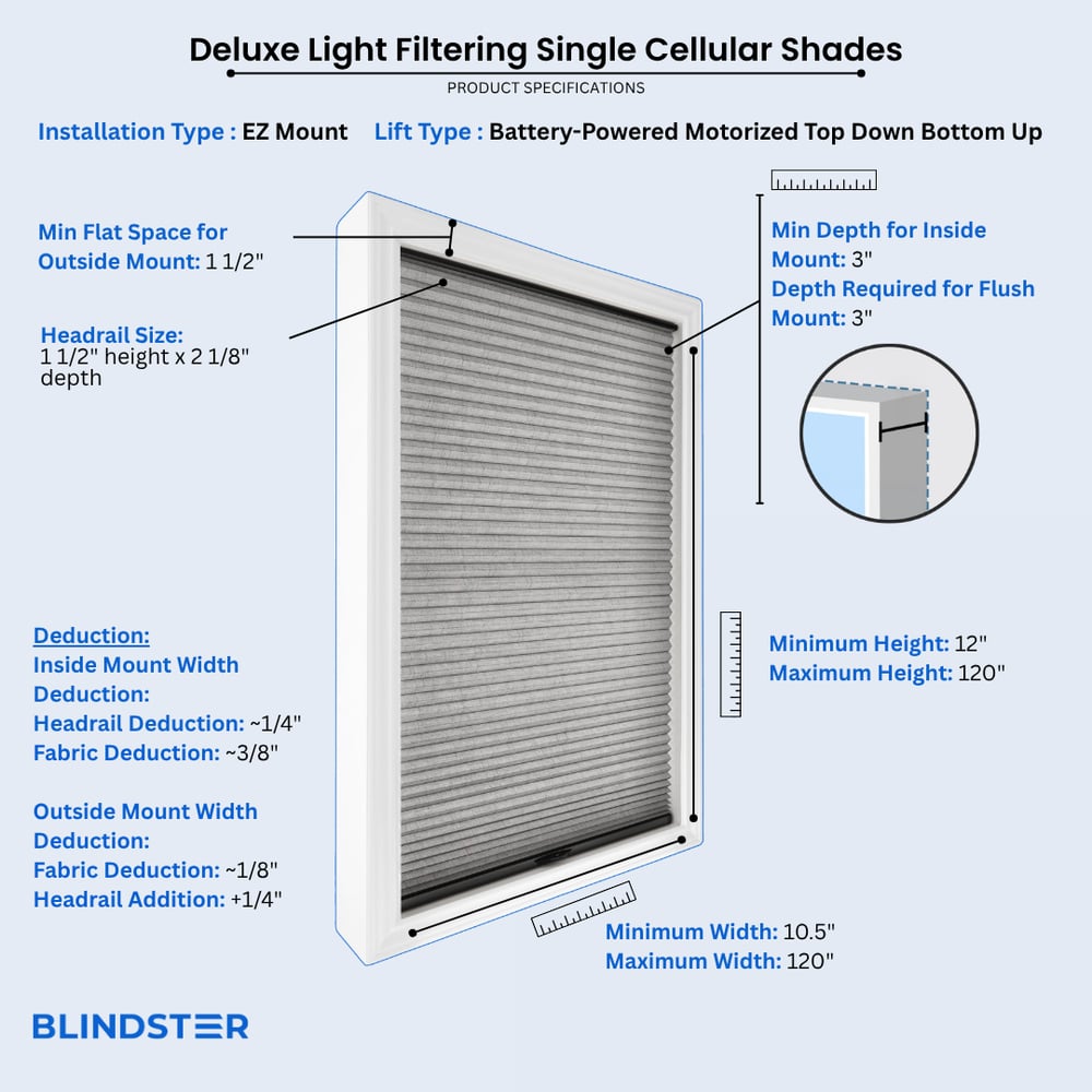 Deluxe Light Filtering Single Cellular Shades dimensions diagram 10 of 10
