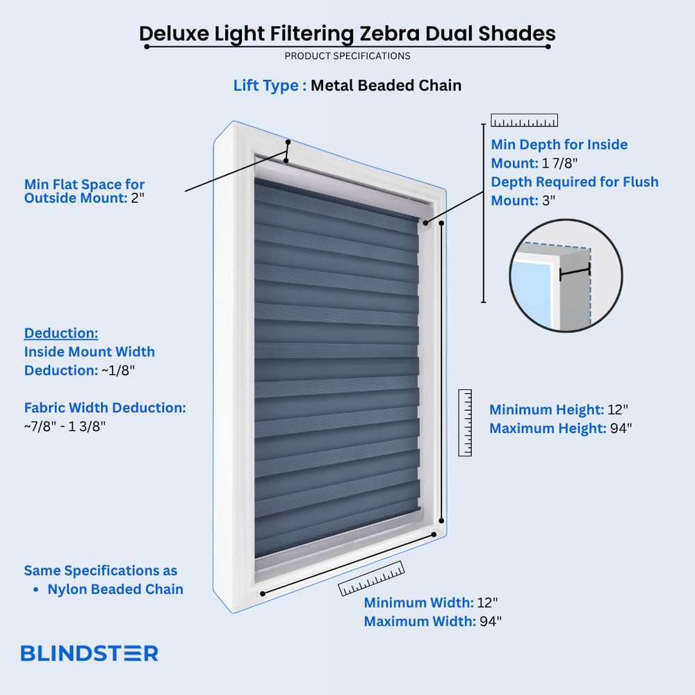 Deluxe Light Filtering Zebra Dual Shades dimensions diagram 2 of 4