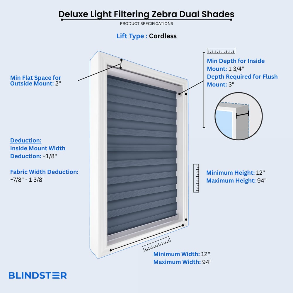 Deluxe Light Filtering Zebra Dual Shades dimensions diagram 3 of 4