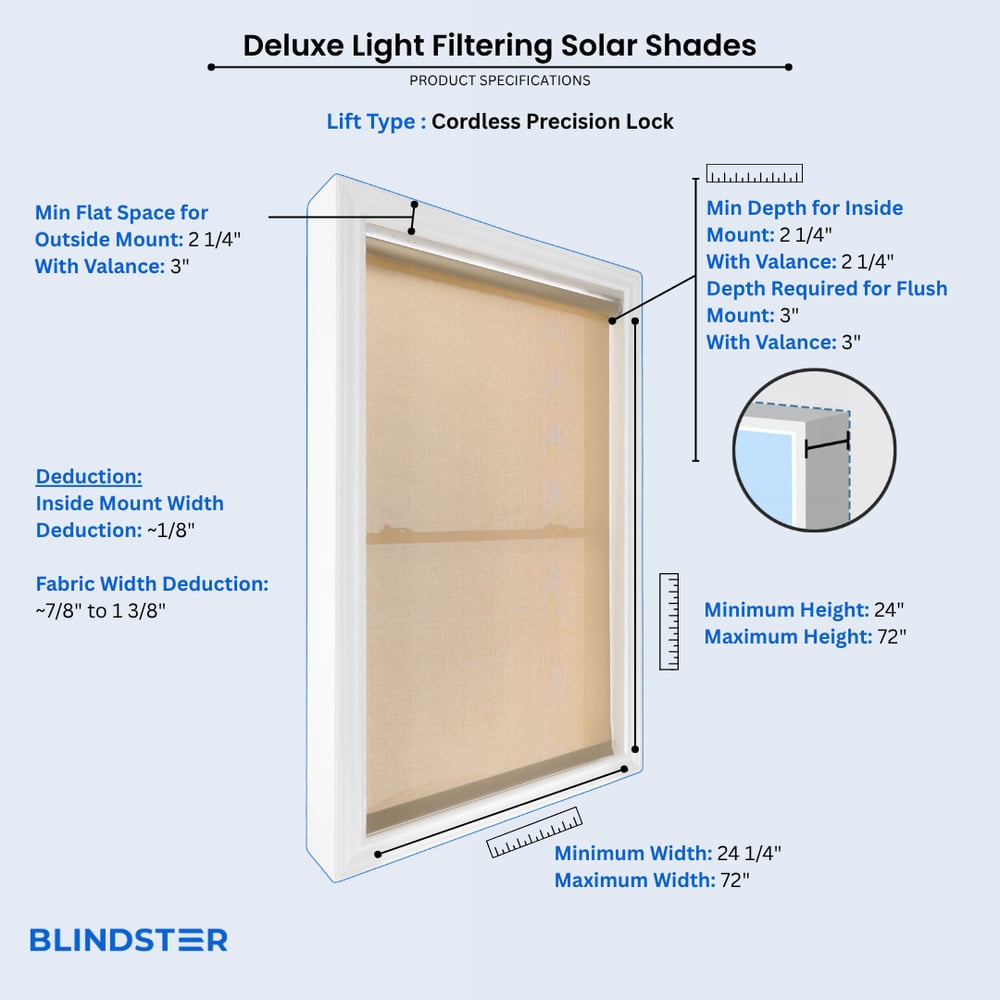 Deluxe Light Filtering Solar Shades dimensions diagram 4 of 5