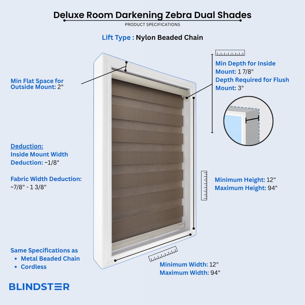 Deluxe Room Darkening Zebra Dual Shades  dimensions diagram 1 of 4