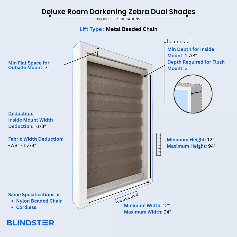 Deluxe Room Darkening Zebra Dual Shades  dimensions diagram 2 of 4