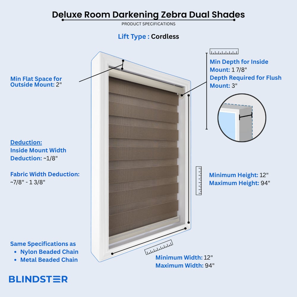 Deluxe Room Darkening Zebra Dual Shades  dimensions diagram 3 of 4