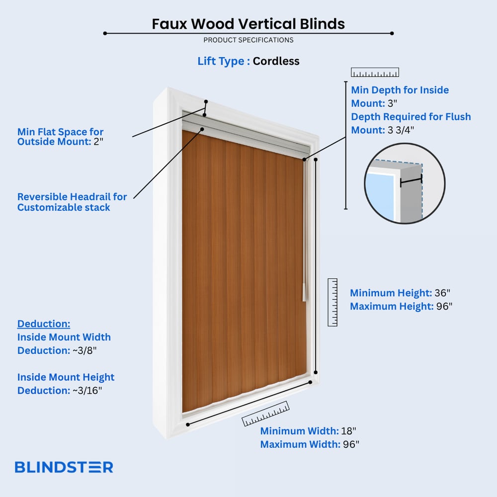Faux Wood Vertical Blinds dimensions diagram