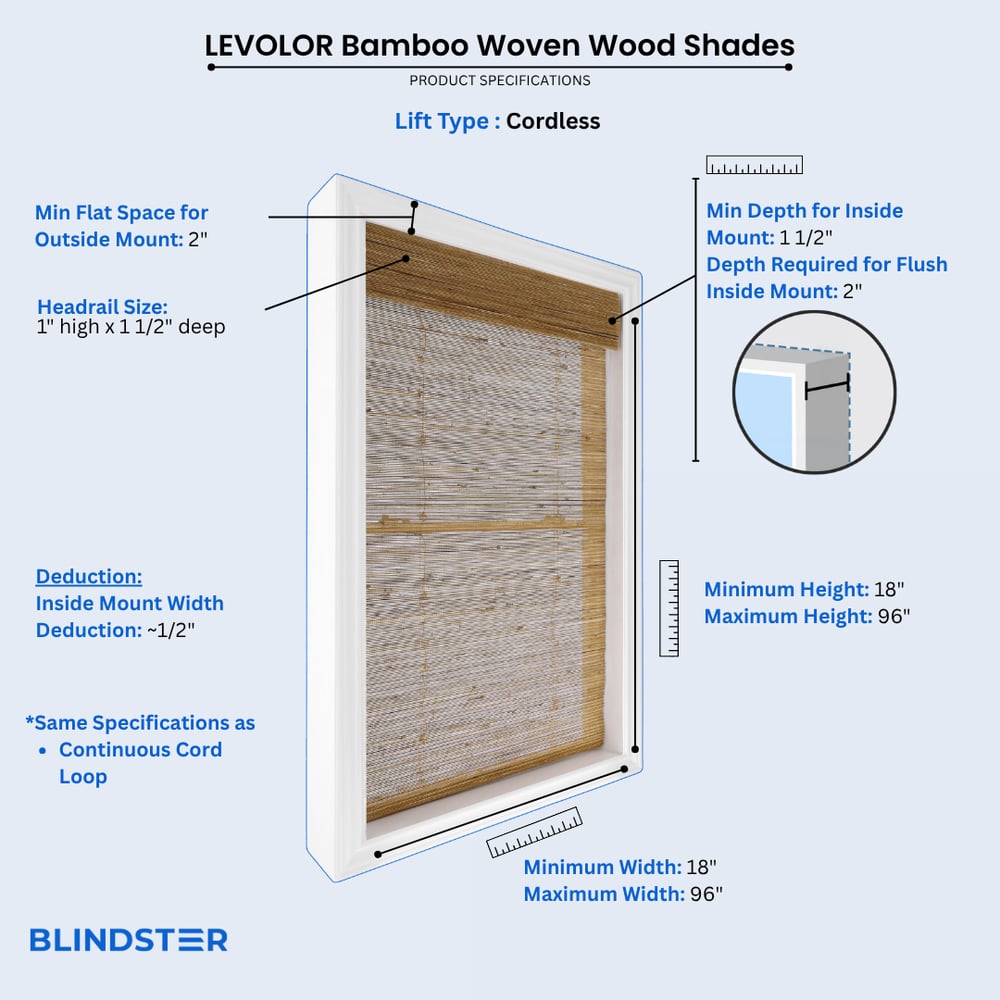 LEVOLOR Bamboo Woven Wood Shades dimensions diagram 2 of 2